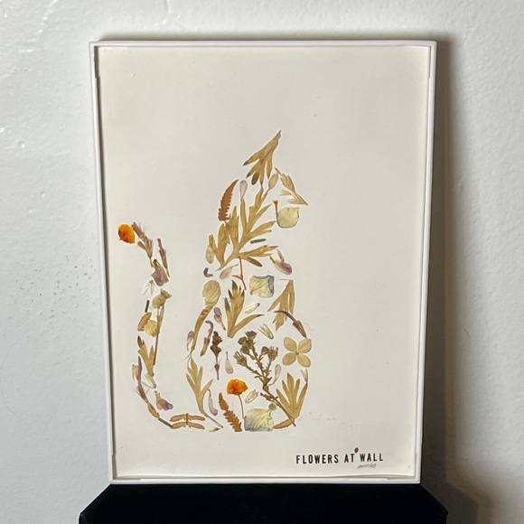 Flowers at Wall by Amelia Other - Pressed Dried Flowers Kitty Cat Silhouette Art Framed Flowers at Wall‎ by Amelia